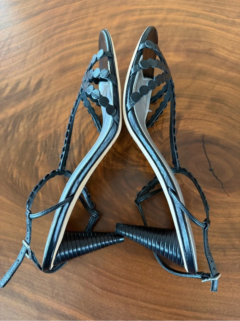 Via Spiga Black Strappy Beaded Slingback Heels